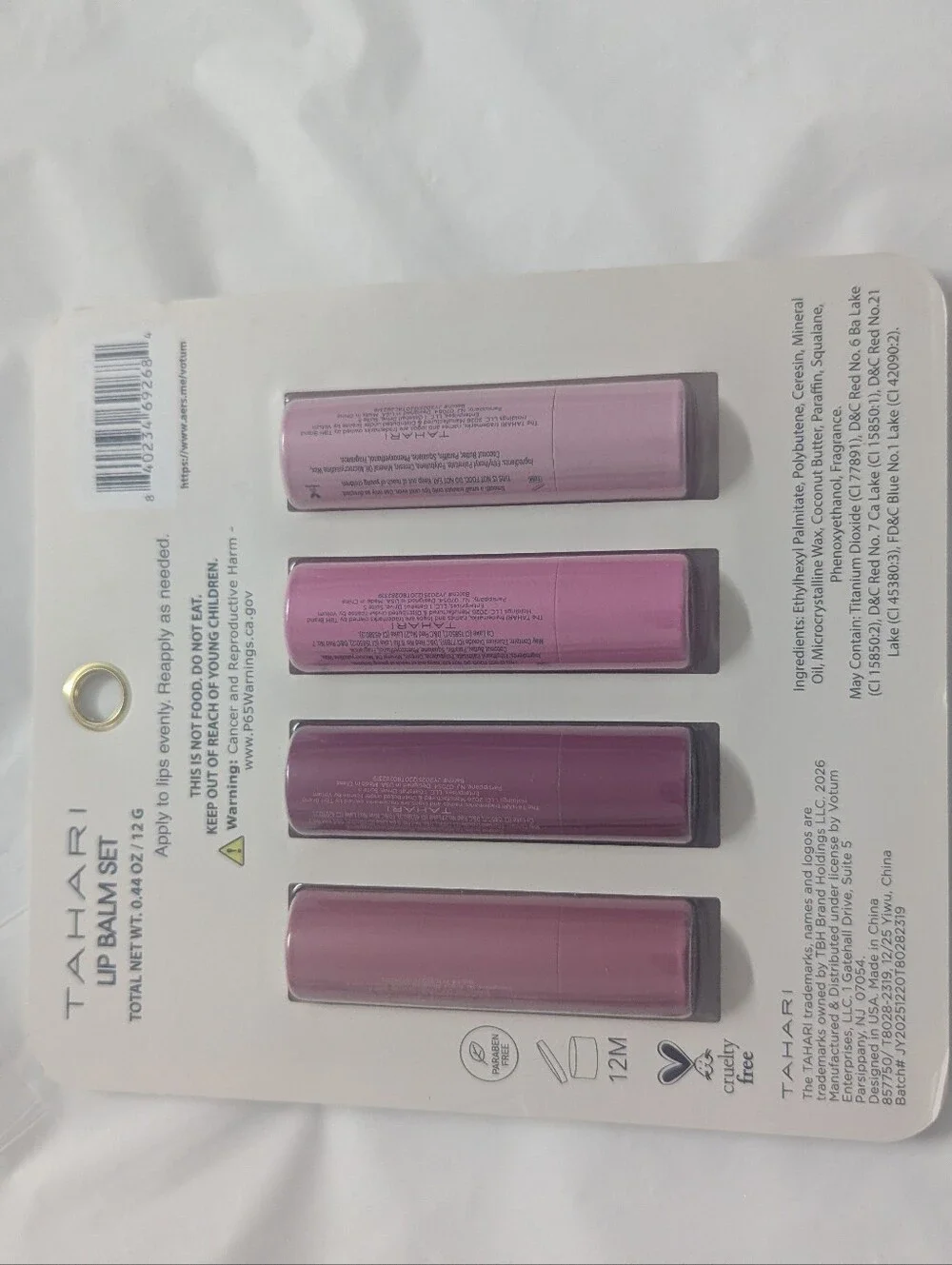 Tahari Lip Balm Quartet — Light Pink, Medium Pink, Mauve, Plum